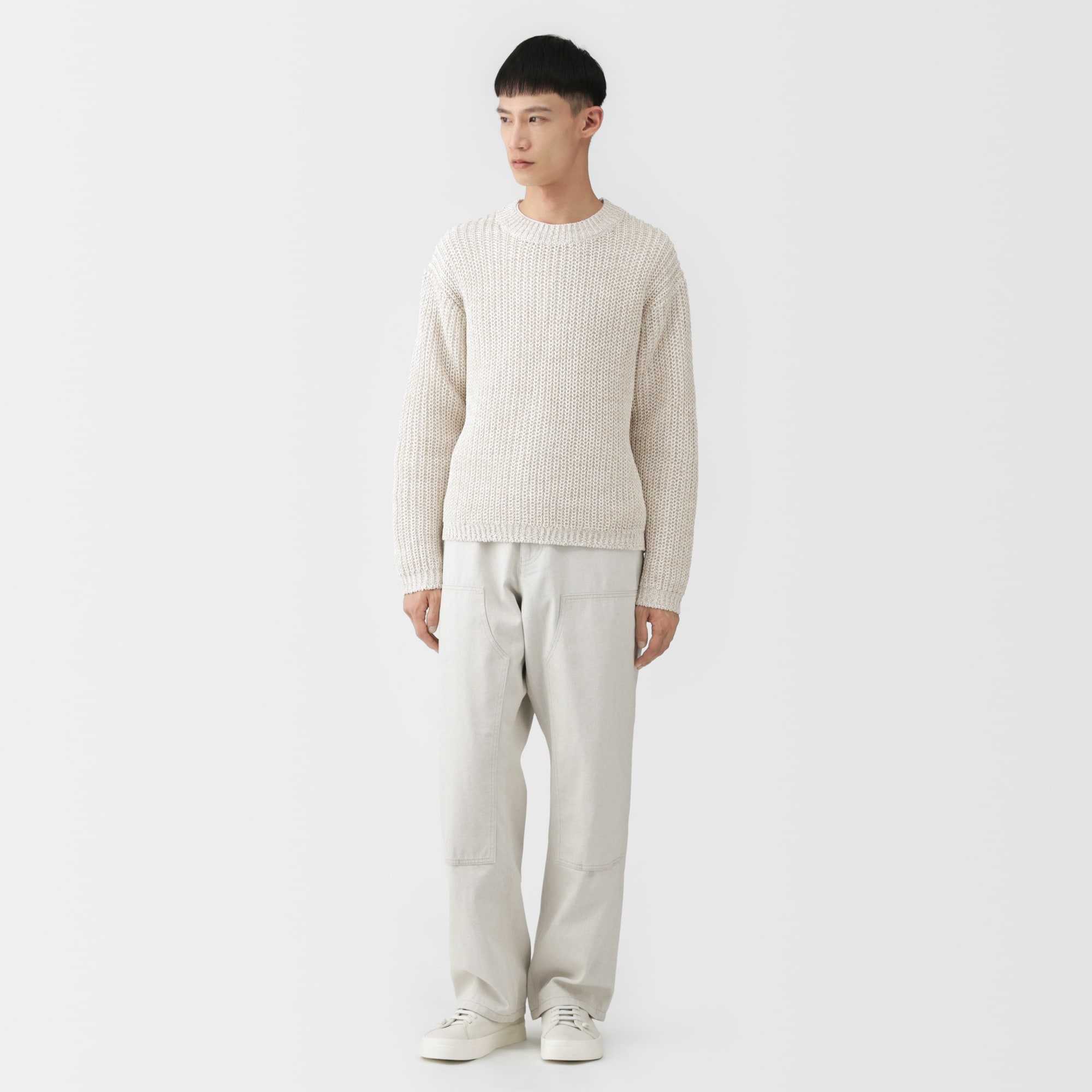 紳士　強撚コットンローゲージ長袖セーター
