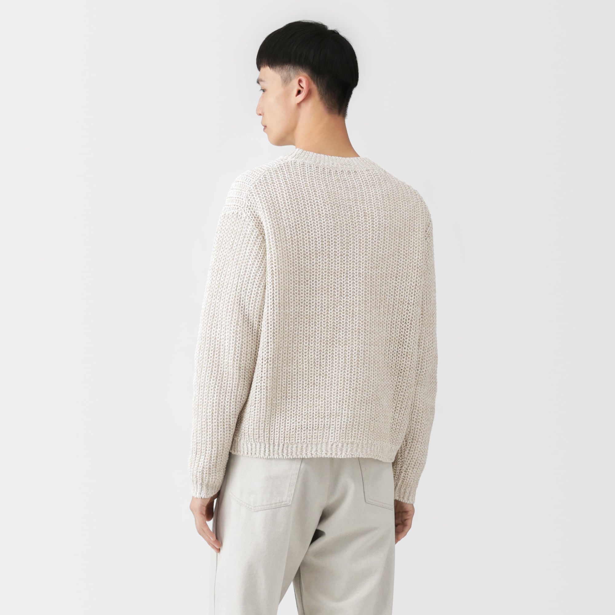 紳士　強撚コットンローゲージ長袖セーター