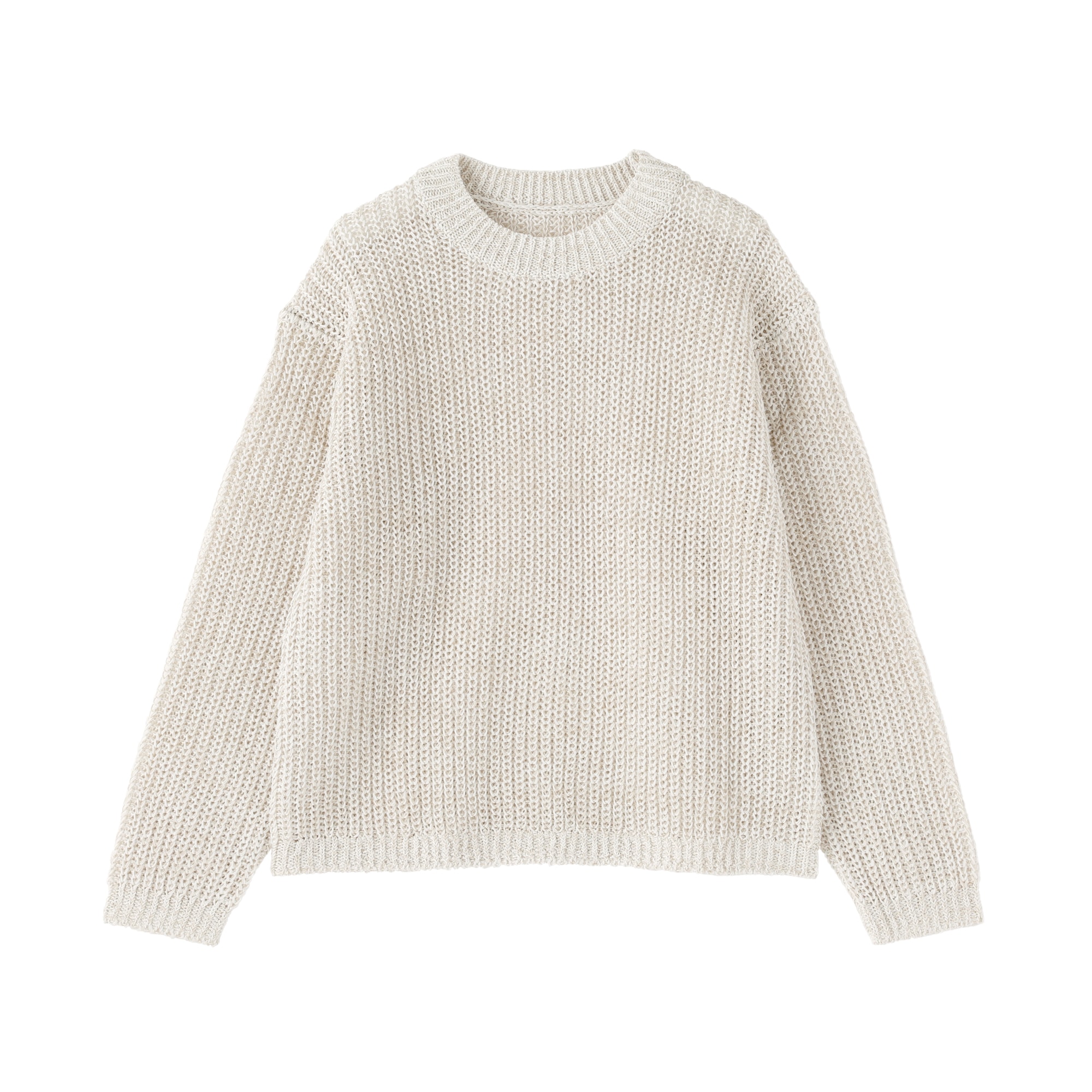【MUJI LABO】強撚コットンローゲージ長袖セーター　ベージュ 紳士 強撚コットンローゲージ長袖セーター | 無印良品