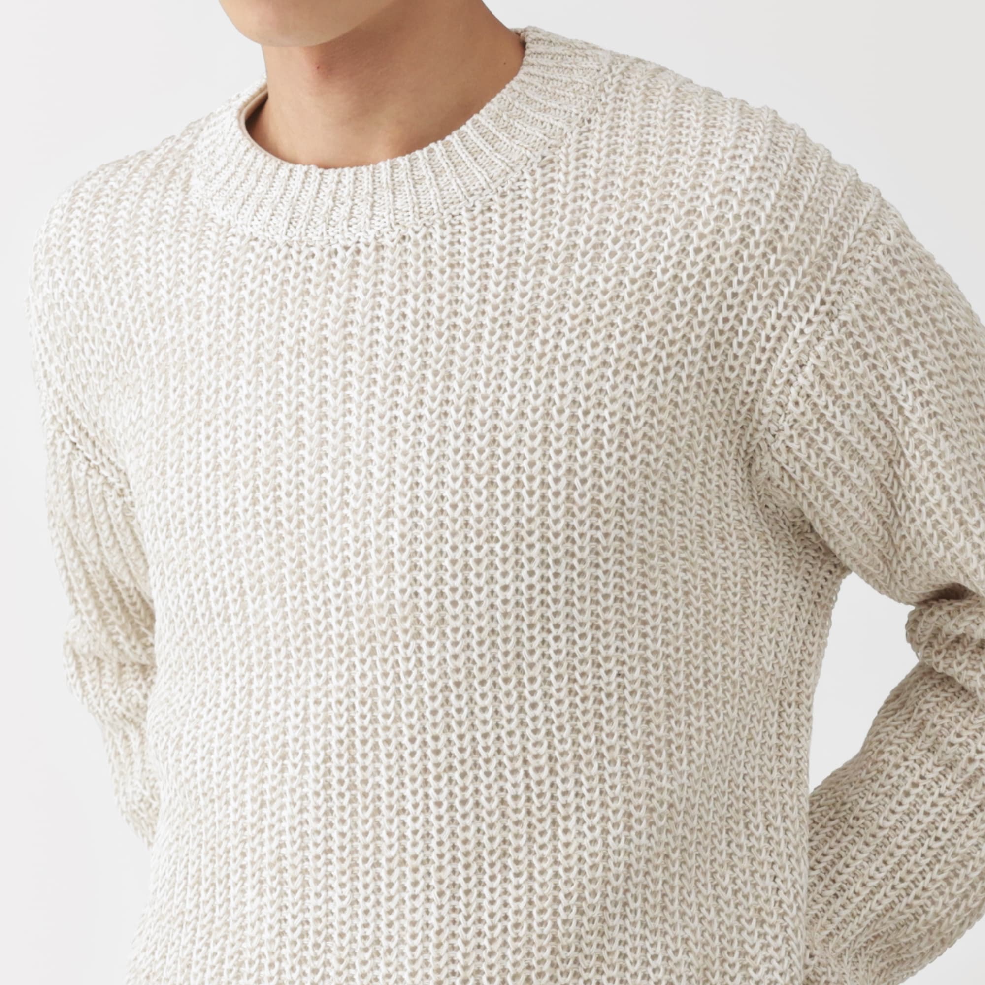 紳士　強撚コットンローゲージ長袖セーター