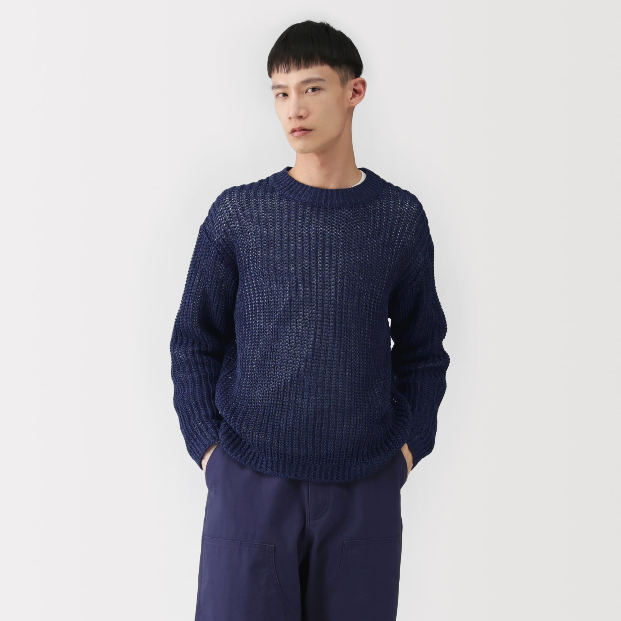 紳士　強撚コットンローゲージ長袖セーター