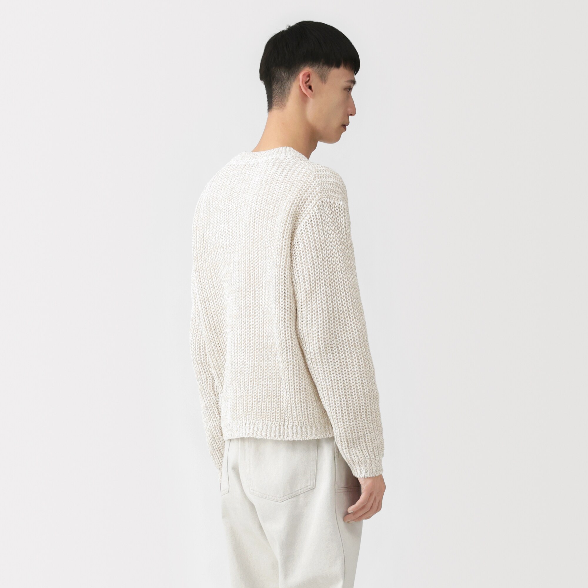 紳士　強撚コットンローゲージ長袖セーター