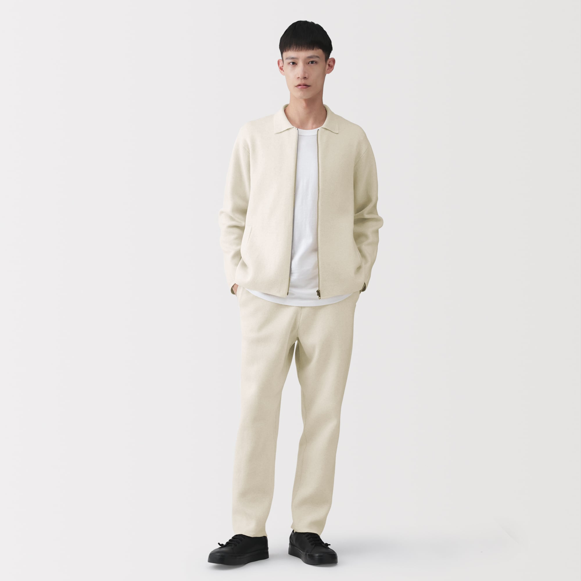 紳士　コットンミラノリブニットイージーパンツ