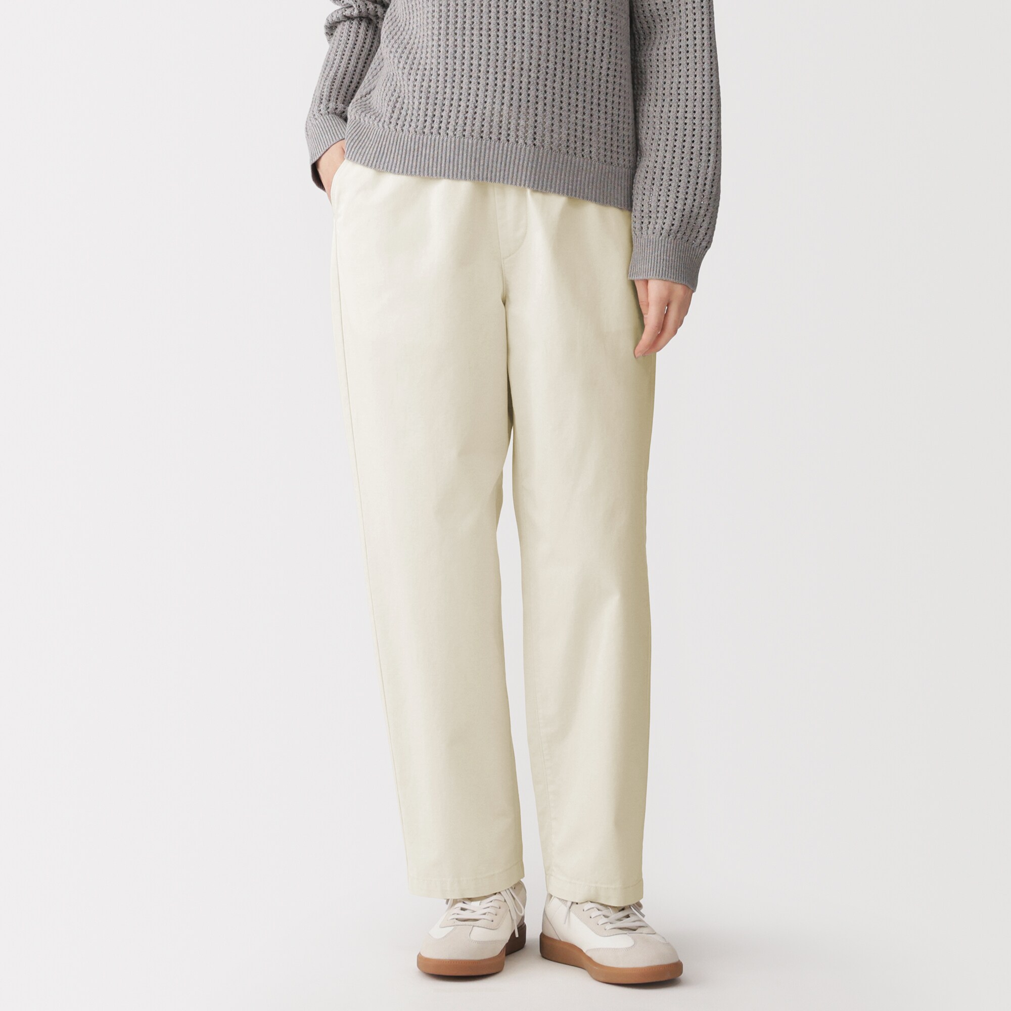 婦人　洗いざらし　コットンイージーテーパードパンツ