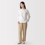 婦人　洗いざらし　コットンイージーテーパードパンツ