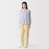 婦人　洗いざらし　コットンイージーテーパードパンツ