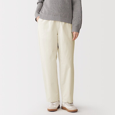 婦人　洗いざらし　コットンイージーテーパードパンツ