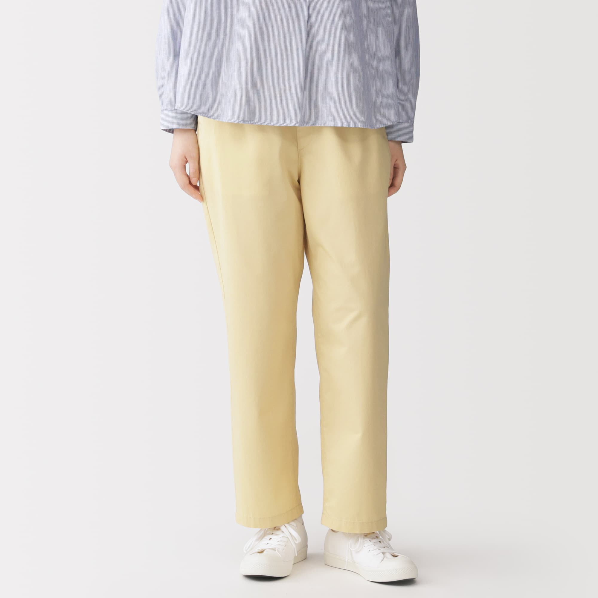 婦人　洗いざらし　コットンイージーテーパードパンツ