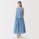 婦人　ブロックプリント　ギャザースカート