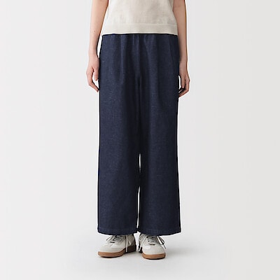 【２月中旬発売予定】婦人　コットン　リネン　デニムイージーワイドパンツ