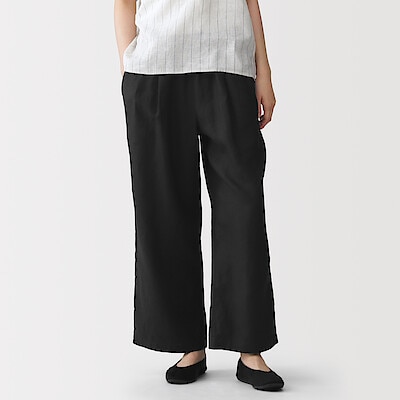 婦人　リネン　洗いざらしイージーワイドパンツ
