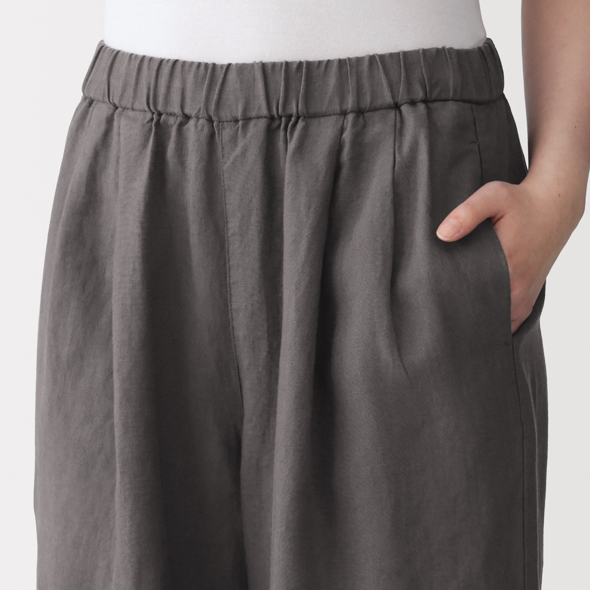 婦人　リネン　洗いざらしイージーワイドパンツ