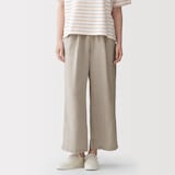 婦人　リネン　洗いざらしイージーワイドパンツ