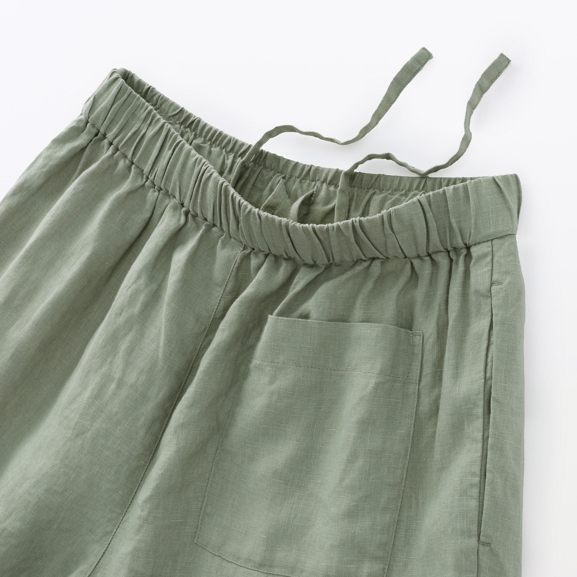 婦人　リネン　洗いざらしイージーワイドパンツ