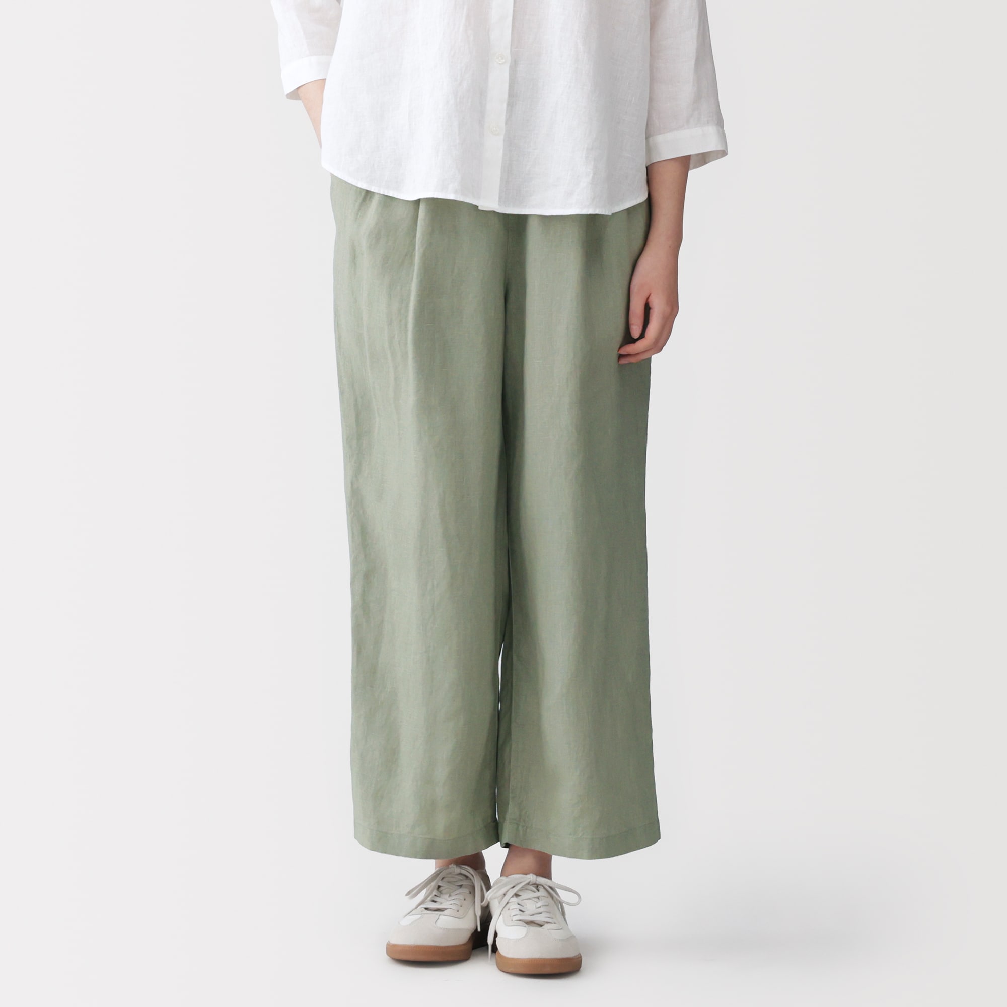 婦人　リネン　洗いざらしイージーワイドパンツ