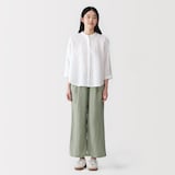 婦人　リネン　洗いざらしイージーワイドパンツ