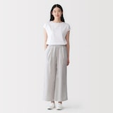 婦人　リネン　洗いざらしイージーワイドパンツ