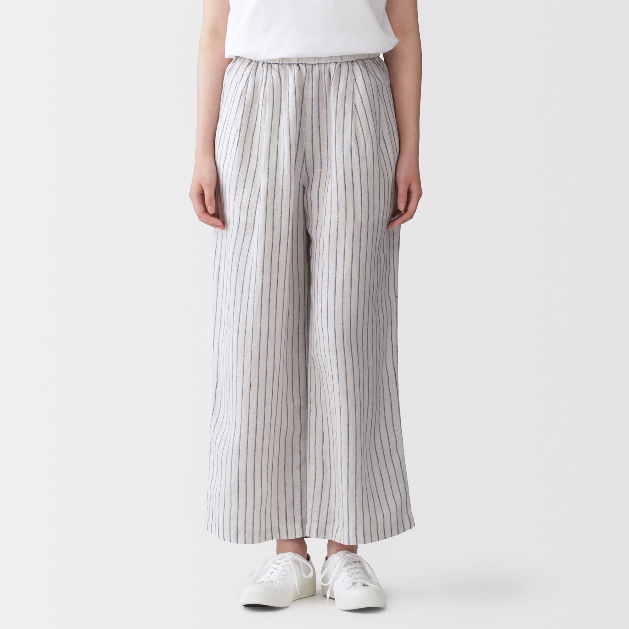 婦人　リネン　洗いざらしイージーワイドパンツ