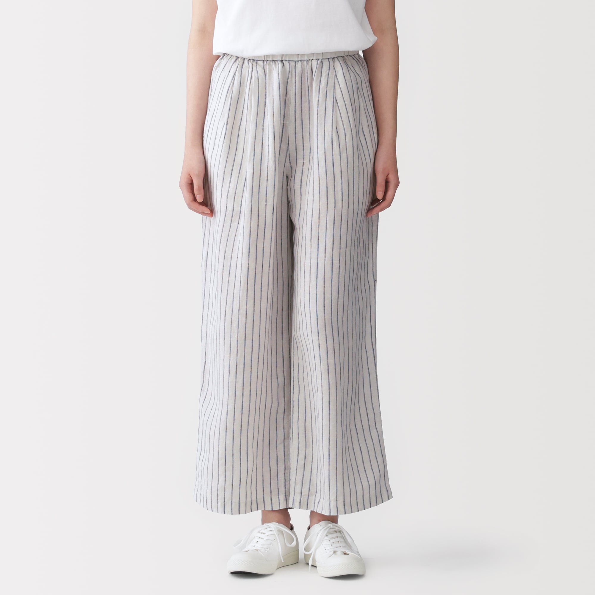 婦人　リネン　洗いざらしイージーワイドパンツ