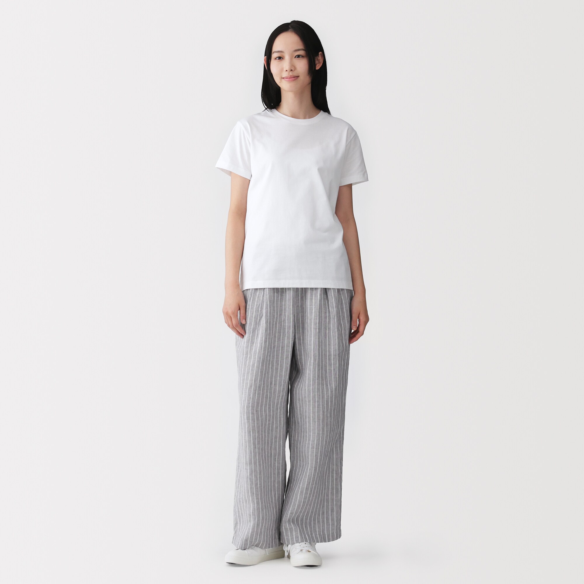 婦人　リネン　洗いざらしイージーワイドパンツ