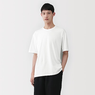 紳士　昔ながらの製法で編み立てた天竺クルーネック半袖Ｔシャツ