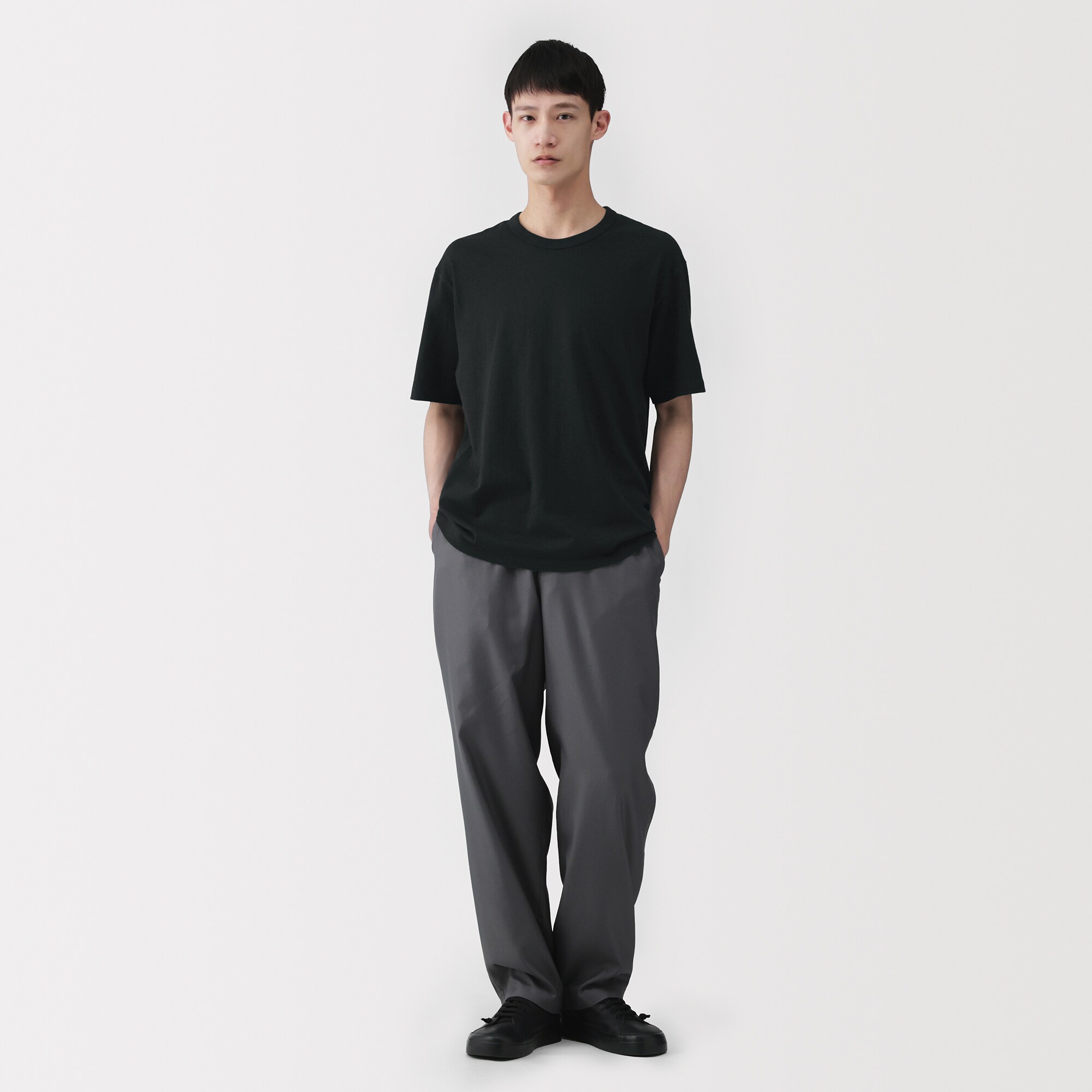 紳士　昔ながらの製法で編み立てた天竺クルーネック半袖Ｔシャツ