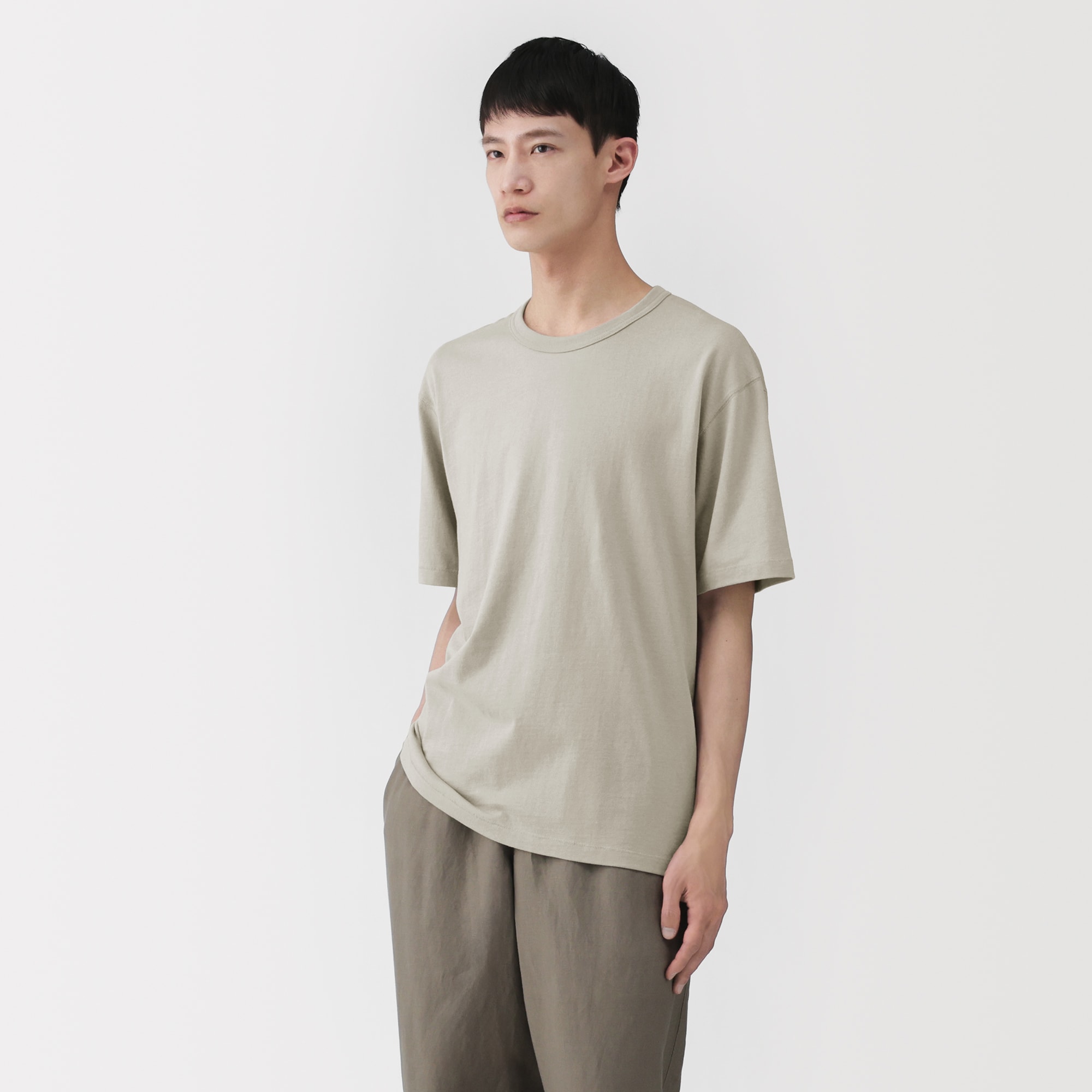 紳士 昔ながらの製法で編み立てた天竺クルーネック半袖Tシャツ | 無印良品