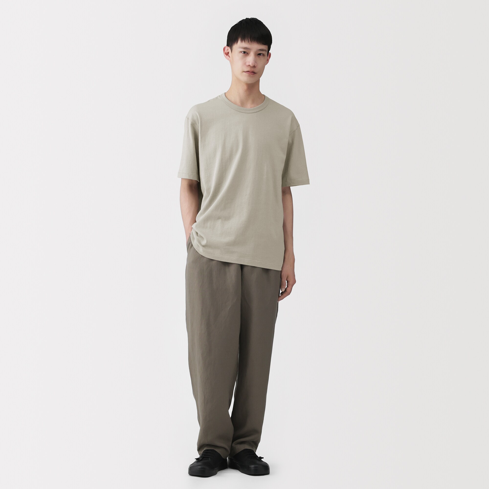 紳士　昔ながらの製法で編み立てた天竺クルーネック半袖Ｔシャツ