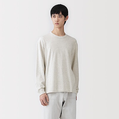 紳士　昔ながらの製法で編み立てたミニ裏毛クルーネック長袖Ｔシャツ