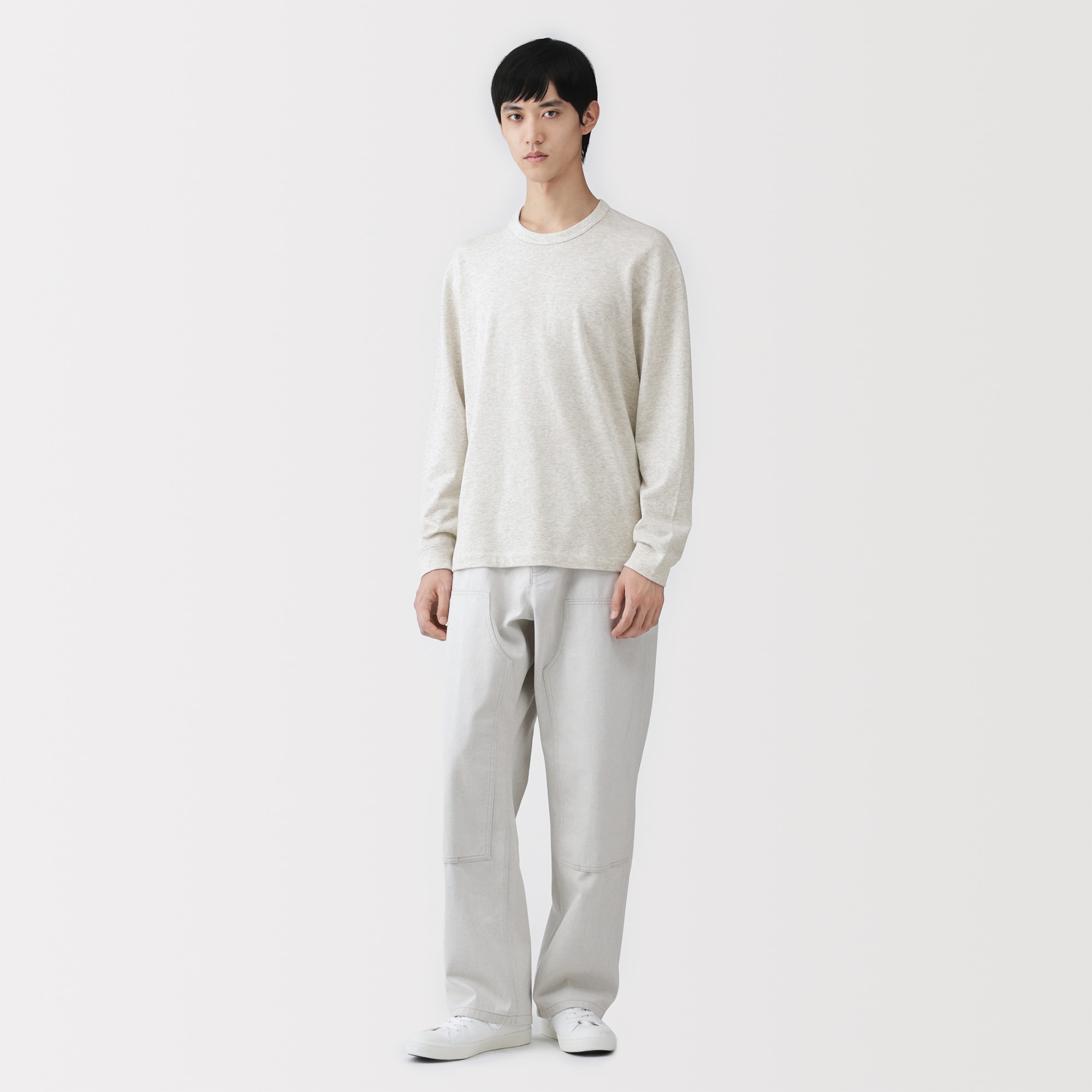 無地Tシャツ専門 MUJI出品 紳士 昔ながらの製法で編み立てたミニ裏毛クルーネック長袖Tシャツ