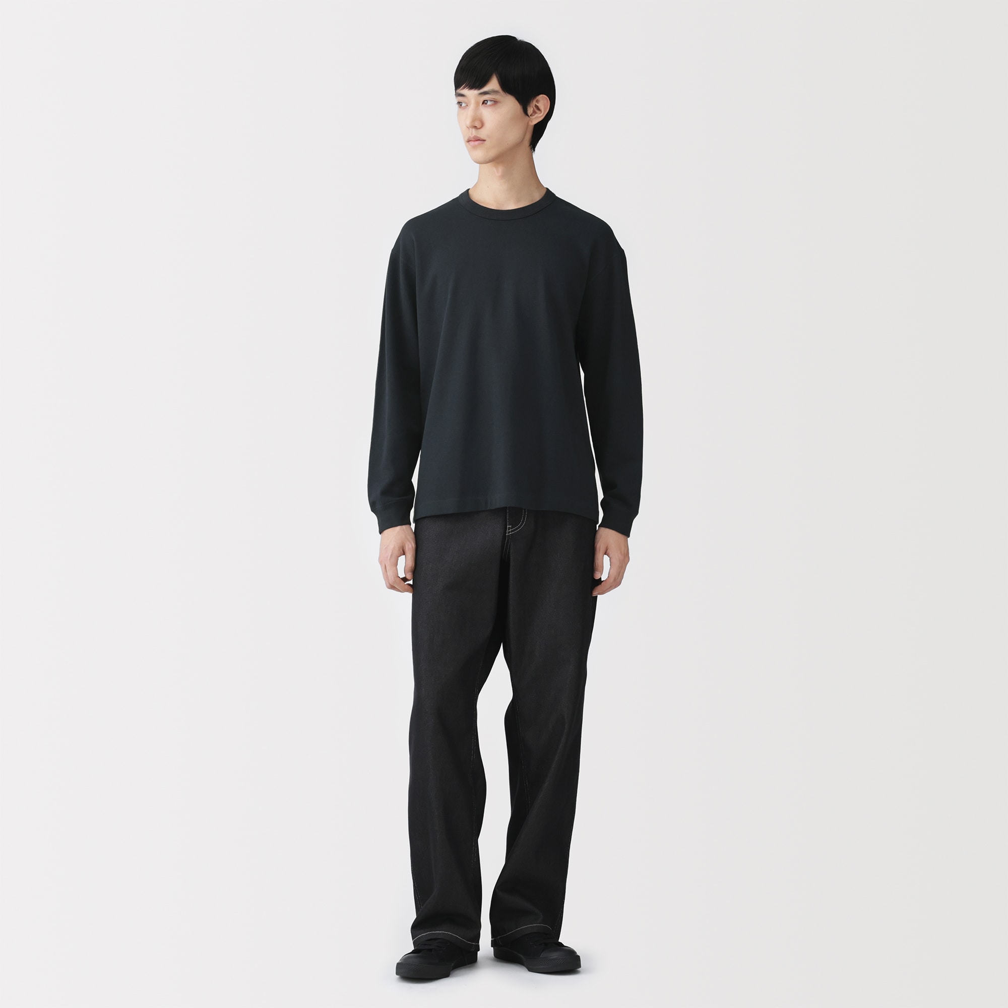 無印良品 紳士 昔ながらの製法で編み立てたミニ裏毛クルーネック長袖Tシャツ