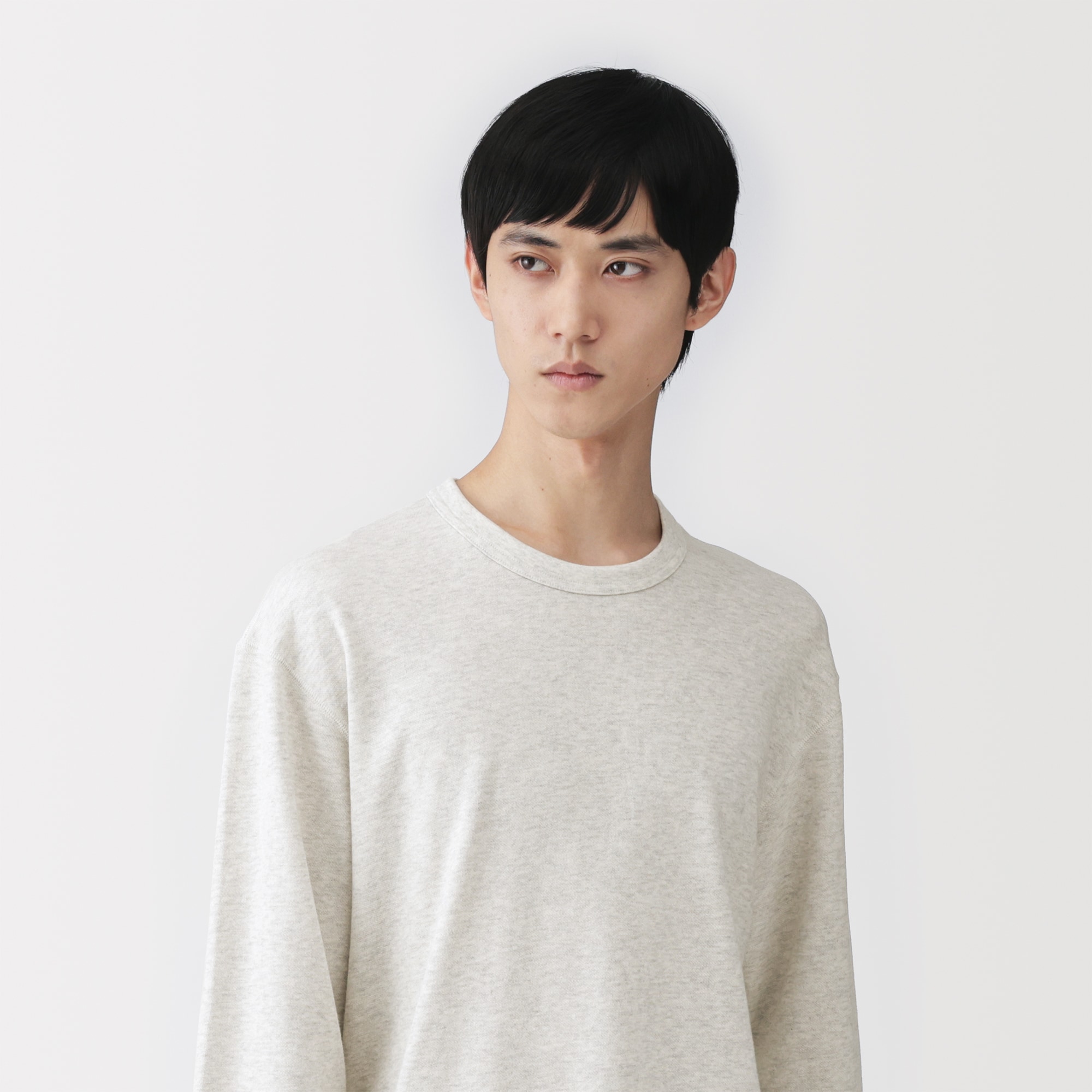 紳士 昔ながらの製法で編み立てたミニ裏毛クルーネック長袖Tシャツ