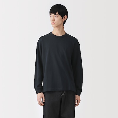 紳士　昔ながらの製法で編み立てたミニ裏毛クルーネック長袖Ｔシャツ