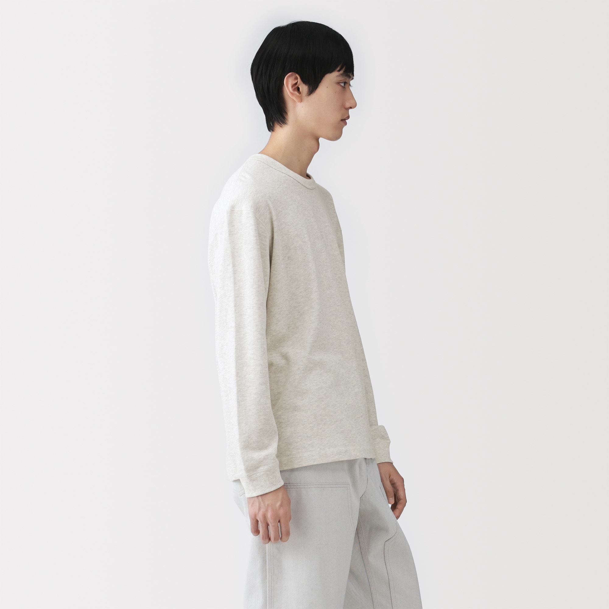紳士 昔ながらの製法で編み立てたミニ裏毛クルーネック長袖Tシャツ