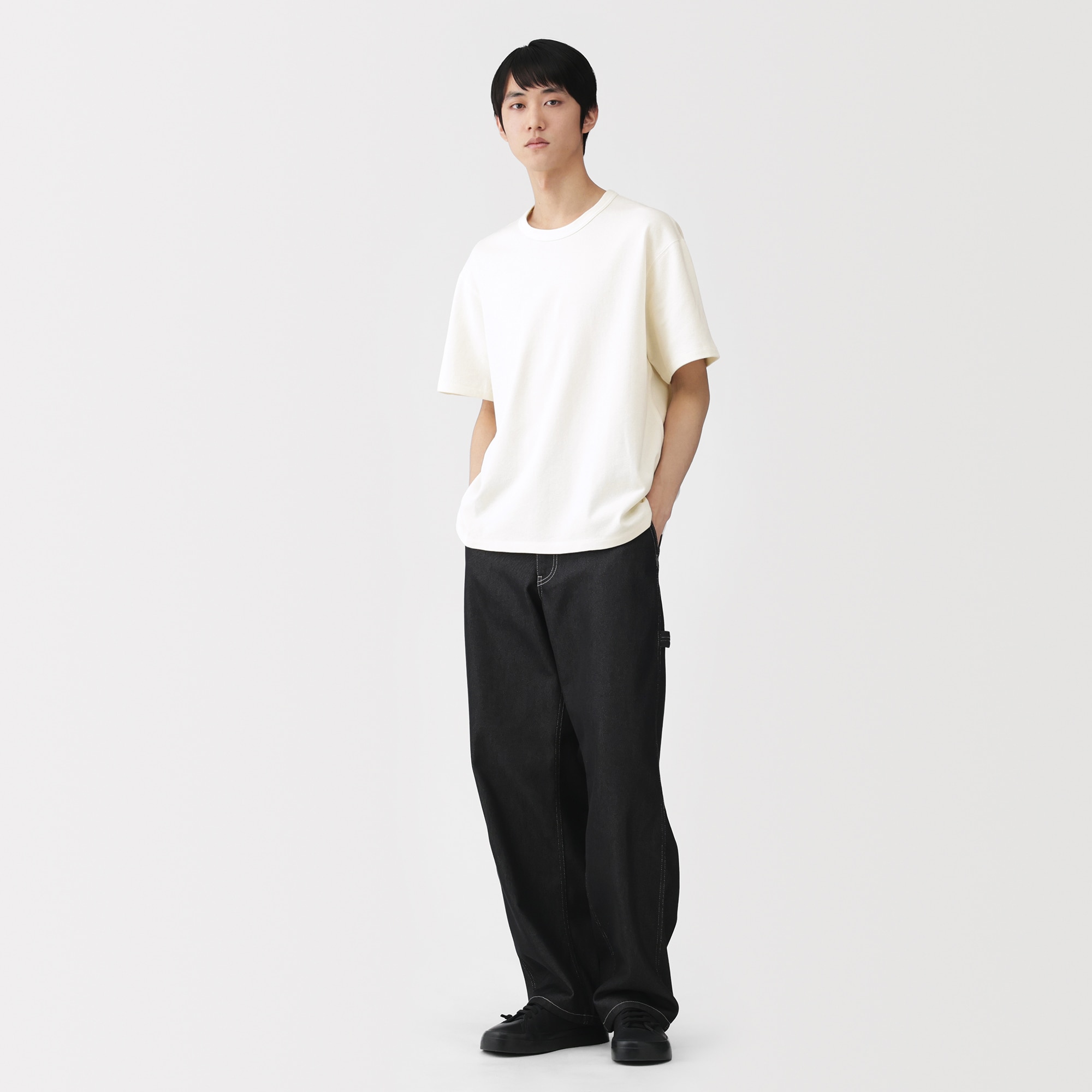 紳士 昔ながらの製法で編み立てたミニ裏毛クルーネック半袖Tシャツ