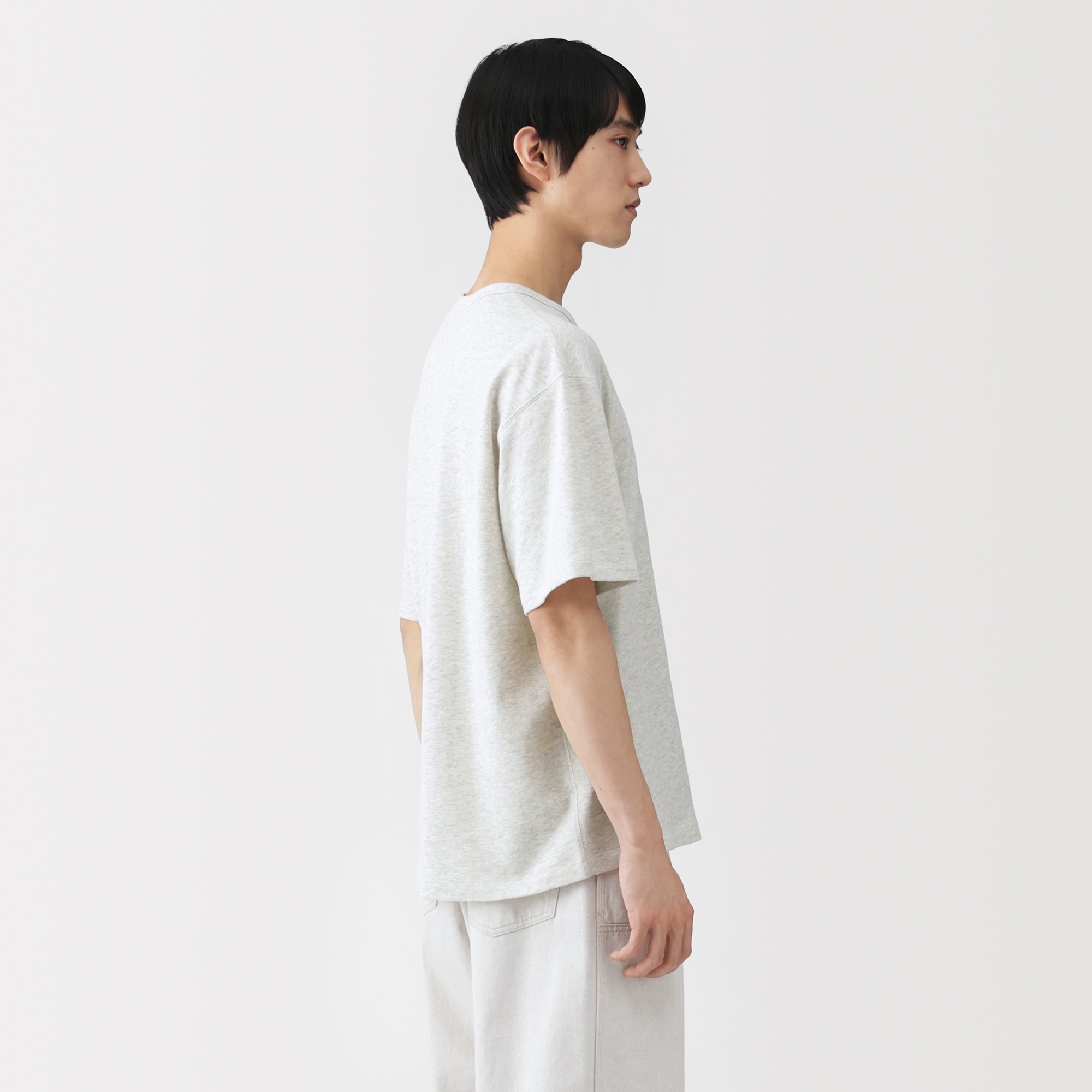 紳士 昔ながらの製法で編み立てたミニ裏毛クルーネック半袖Tシャツ