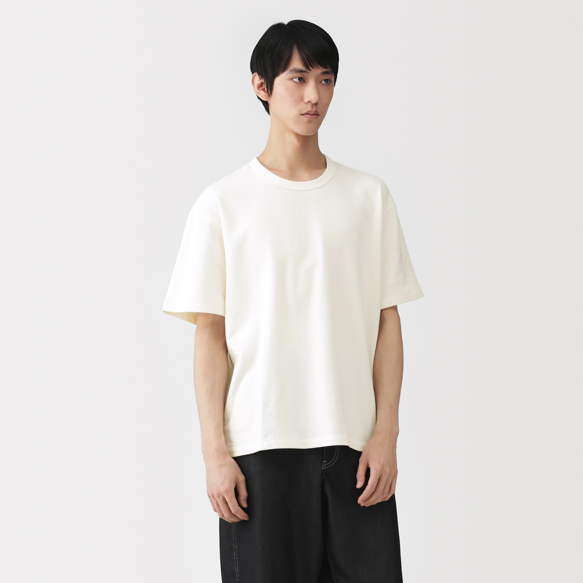 紳士 昔ながらの製法で編み立てたミニ裏毛クルーネック半袖Tシャツ