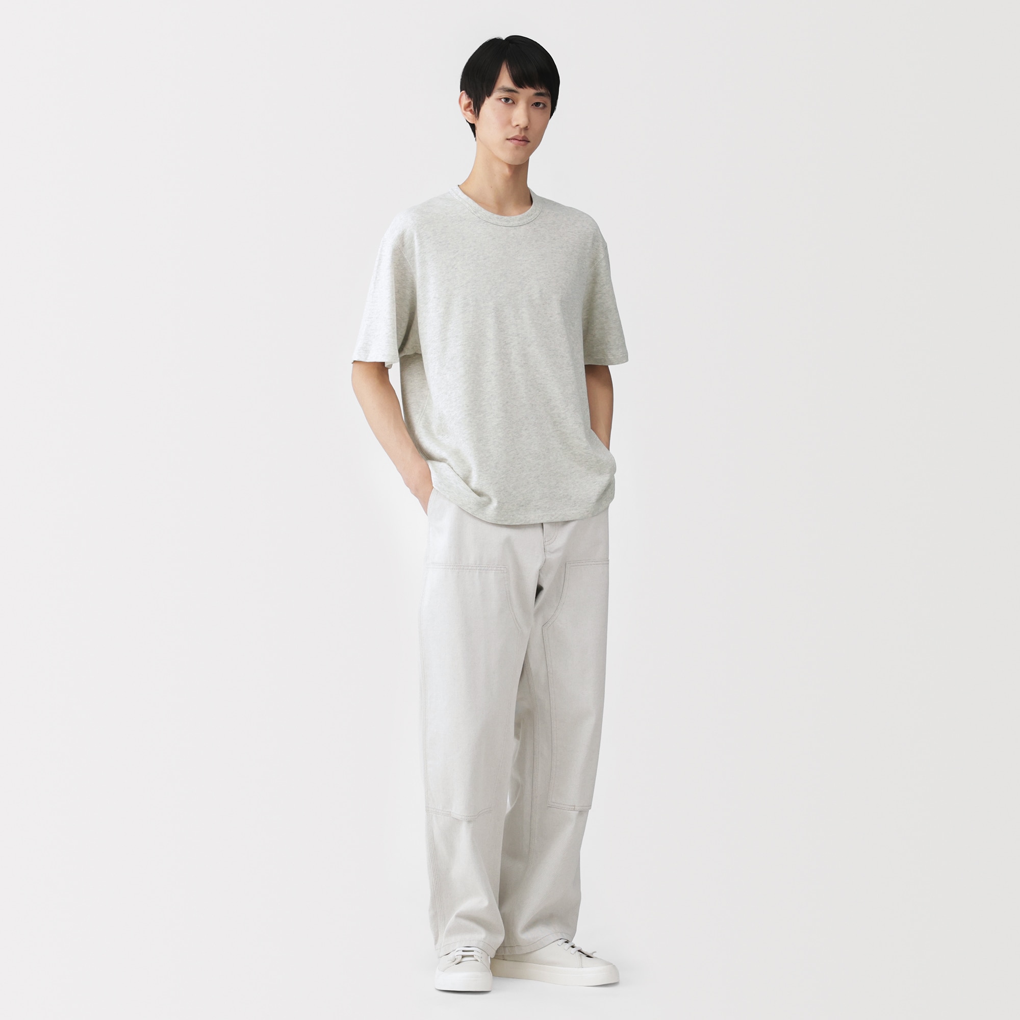 紳士 昔ながらの製法で編み立てたミニ裏毛クルーネック半袖Tシャツ