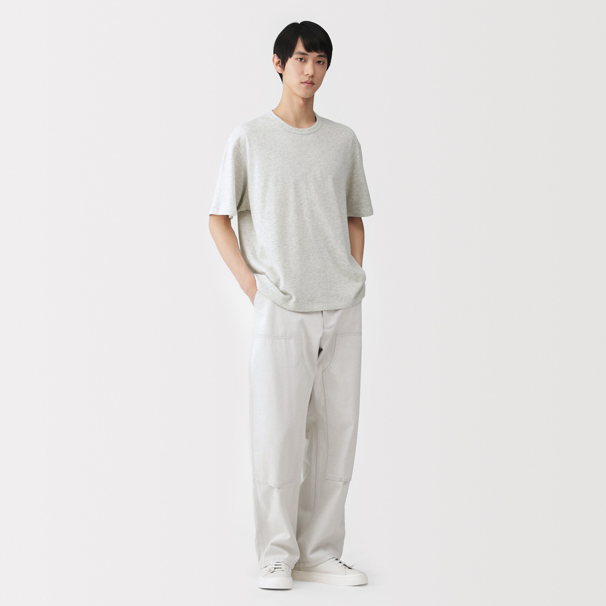 紳士　昔ながらの製法で編み立てたミニ裏毛クルーネック半袖Ｔシャツ