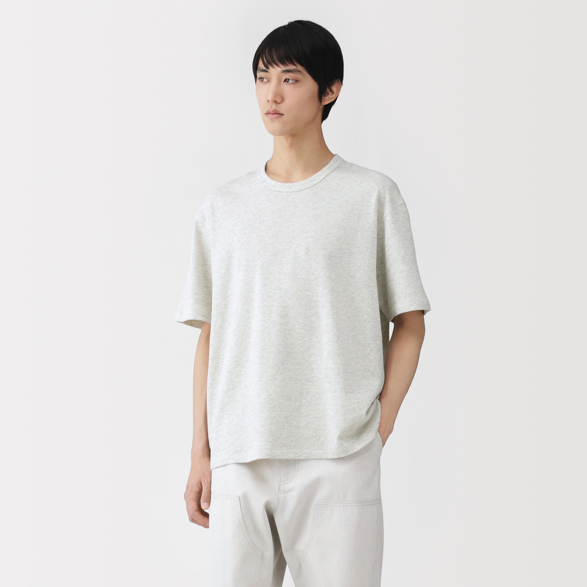紳士 昔ながらの製法で編み立てたミニ裏毛クルーネック半袖Tシャツ