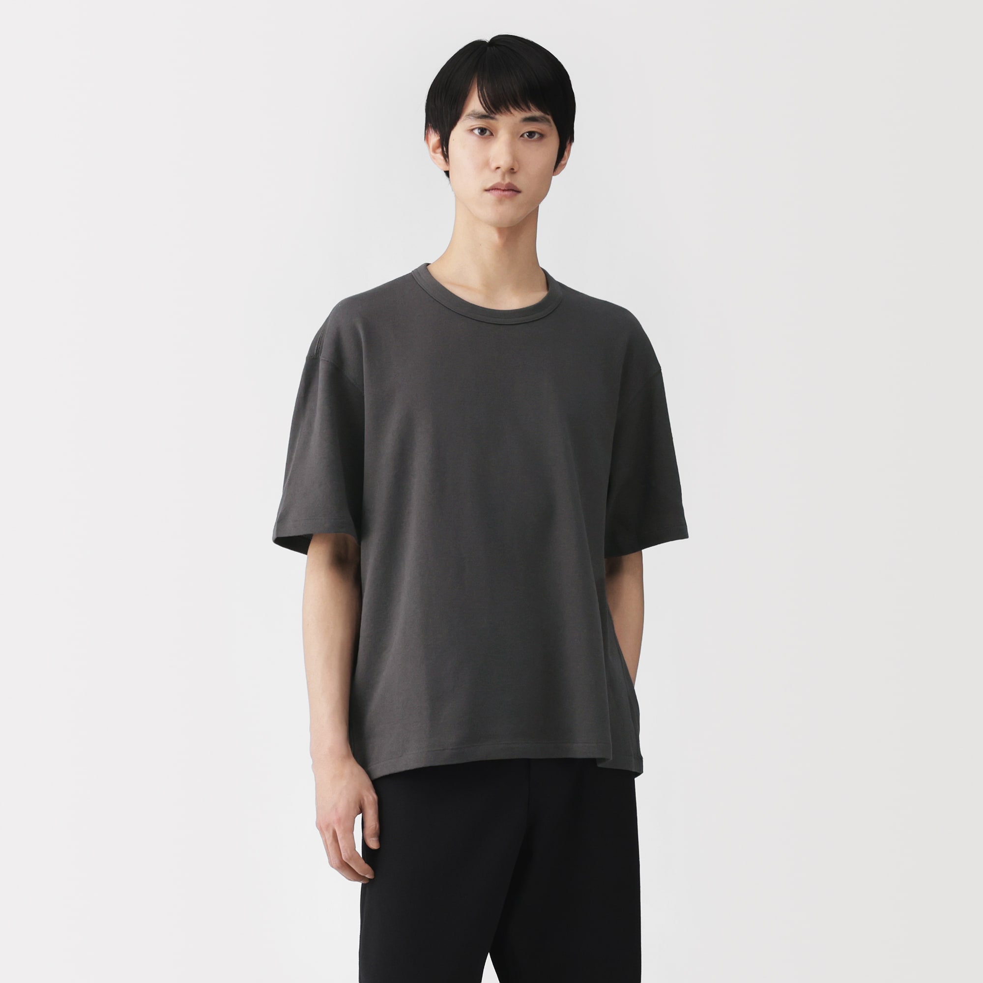 【MUJI Labo】ミニ裏毛クルーネック半袖Ｔシャツ XL チャコールグレー 紳士 昔ながらの製法で編み立てたミニ裏毛クルーネック半袖Tシャツ