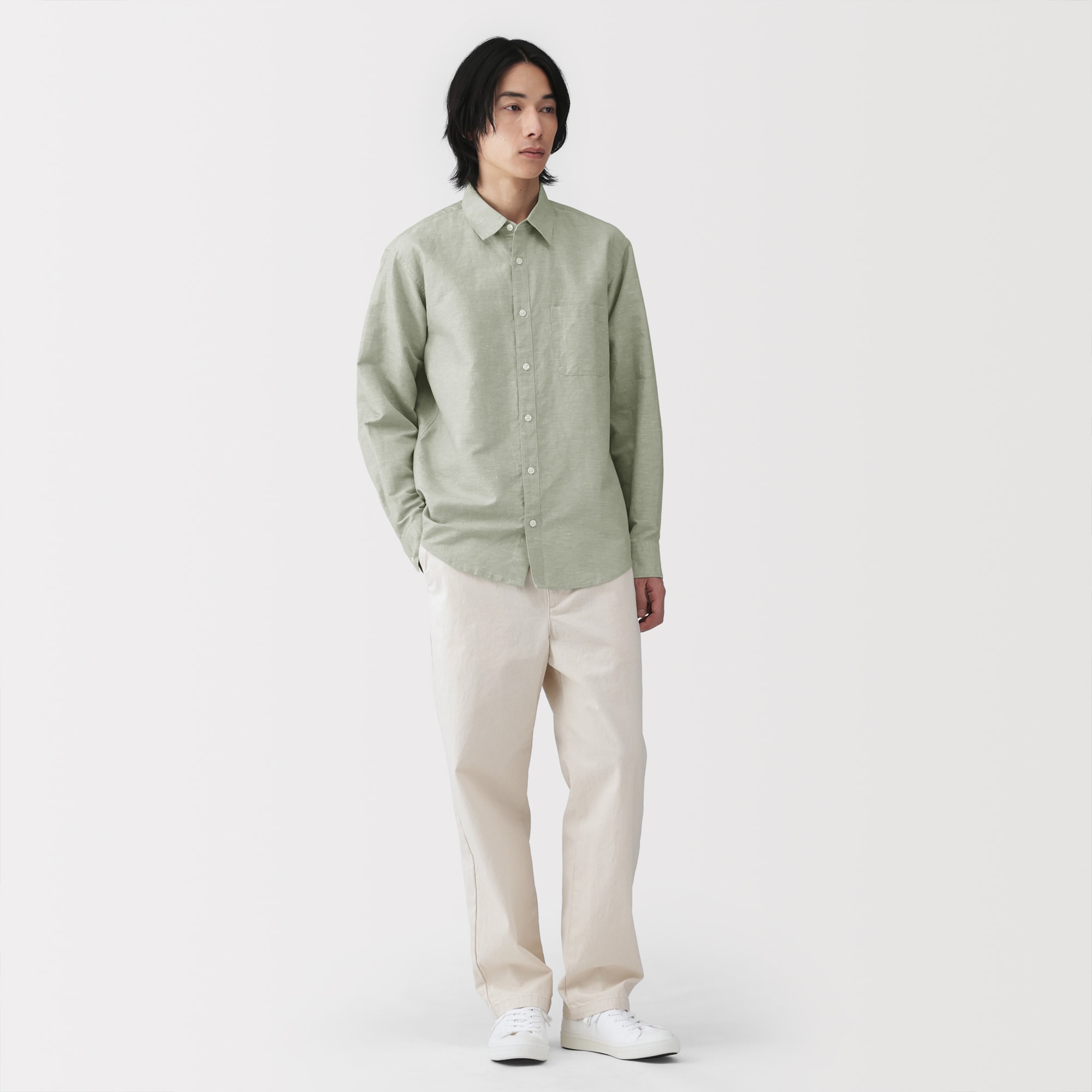 紳士　ヘンプコットン長袖シャツ