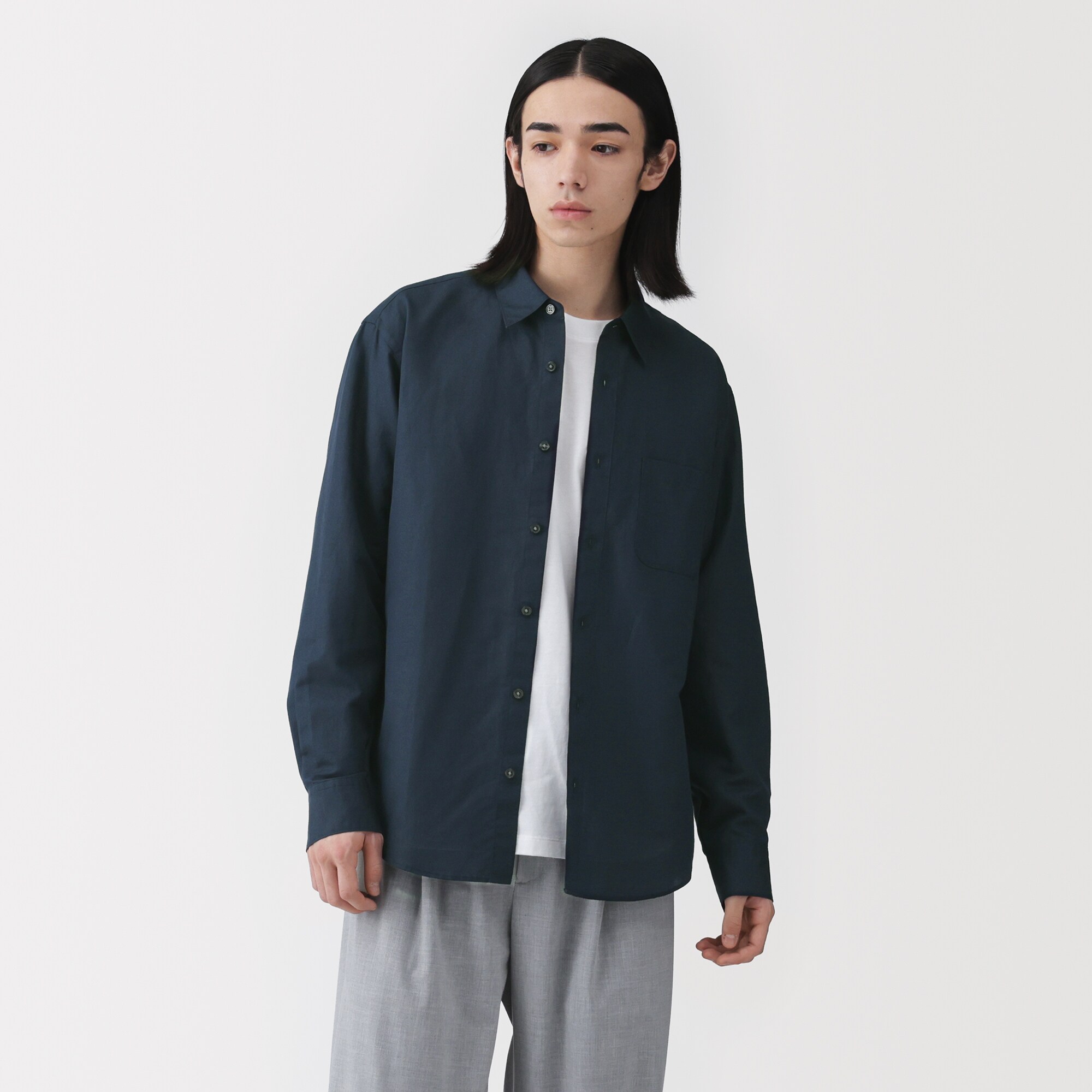 紳士　ヘンプコットン長袖シャツ