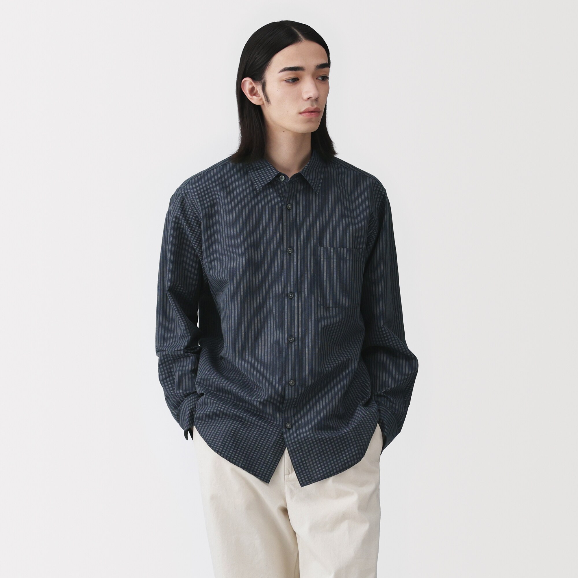 紳士　ヘンプコットン長袖シャツ