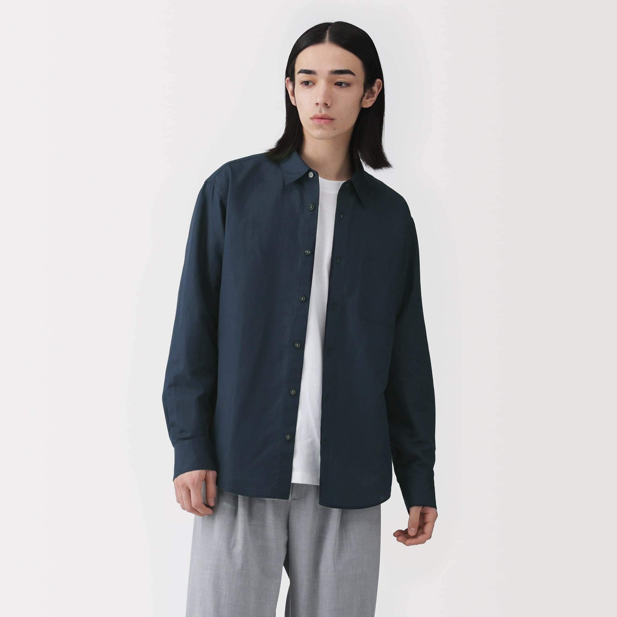 紳士　ヘンプコットン長袖シャツ