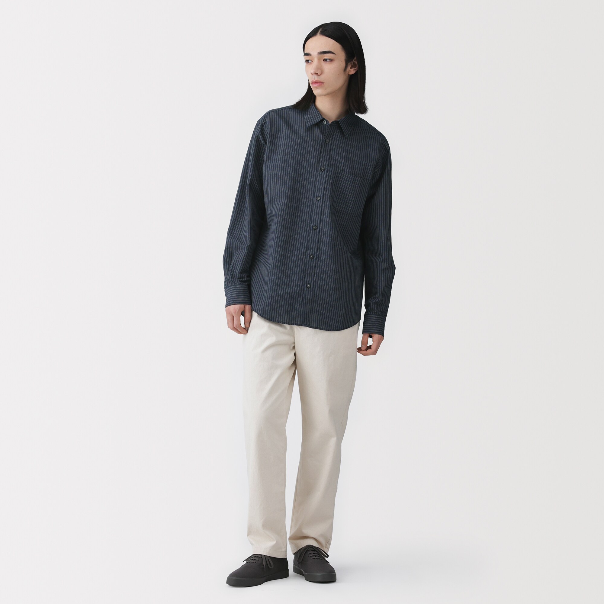 紳士　ヘンプコットン長袖シャツ