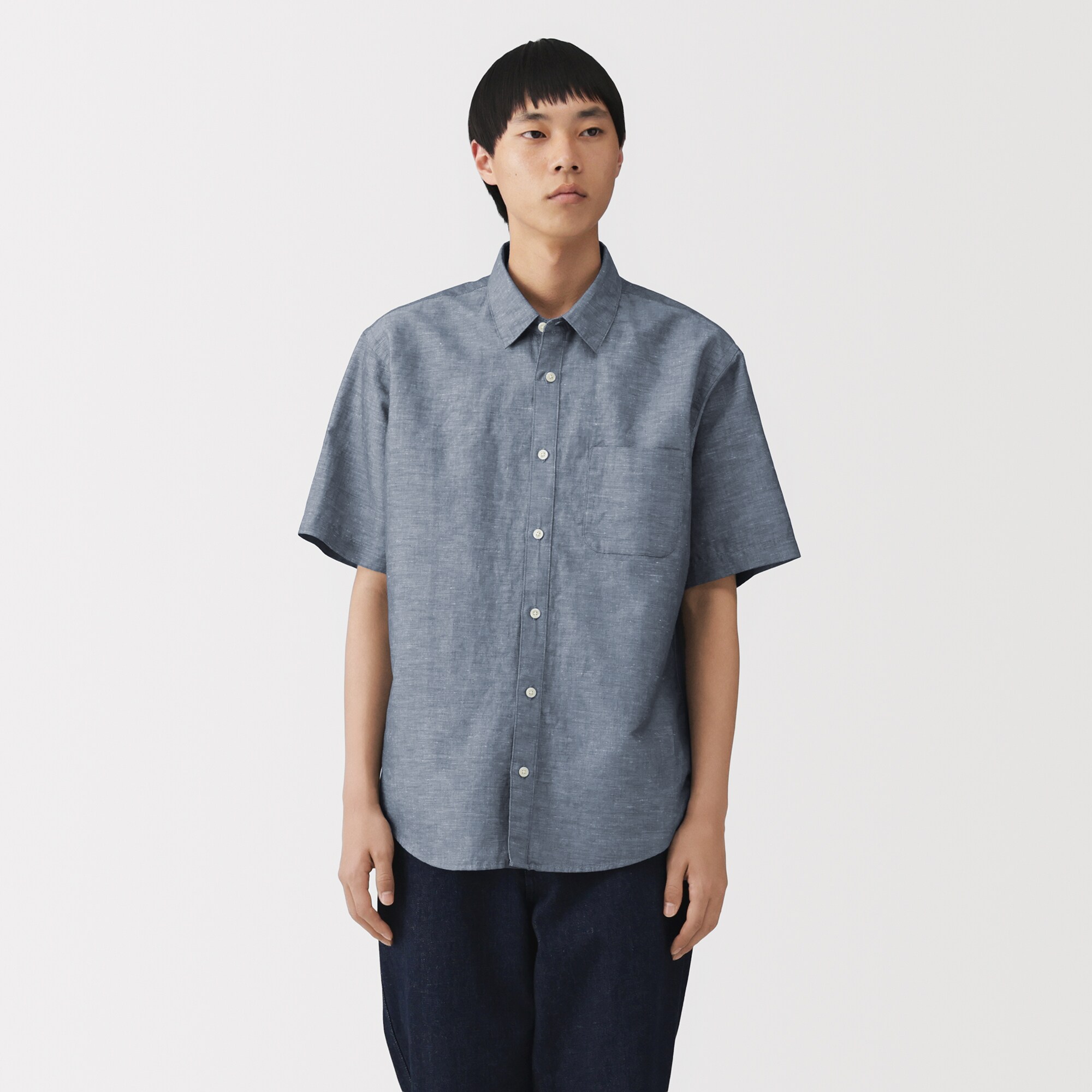紳士　ヘンプコットン半袖シャツ