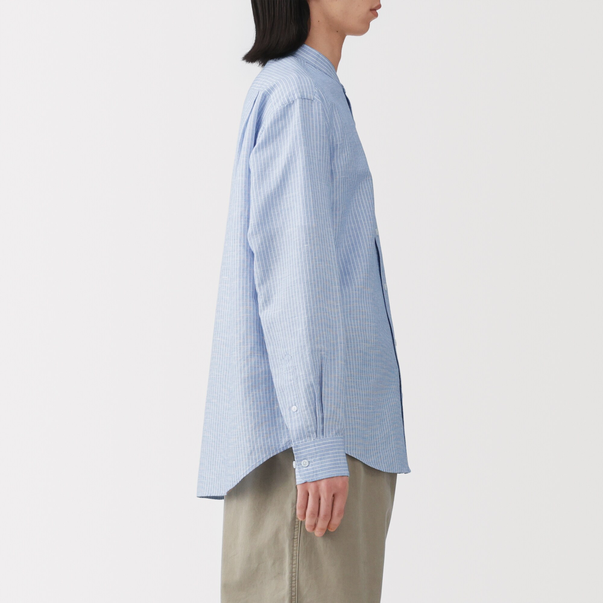 紳士　ヘンプコットンスタンドカラー長袖シャツ