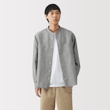 紳士　ヘンプコットンスタンドカラー長袖シャツ