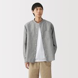 紳士　ヘンプコットンスタンドカラー長袖シャツ
